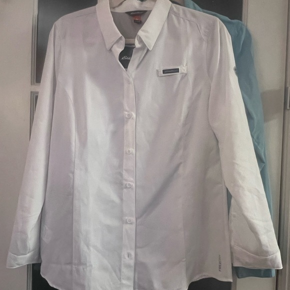 Bundle 2 long sleeve sunshirts (NWT Eddie Bauer-white)(NWOT Columbia-blue)Medium - Picture 8 of 10